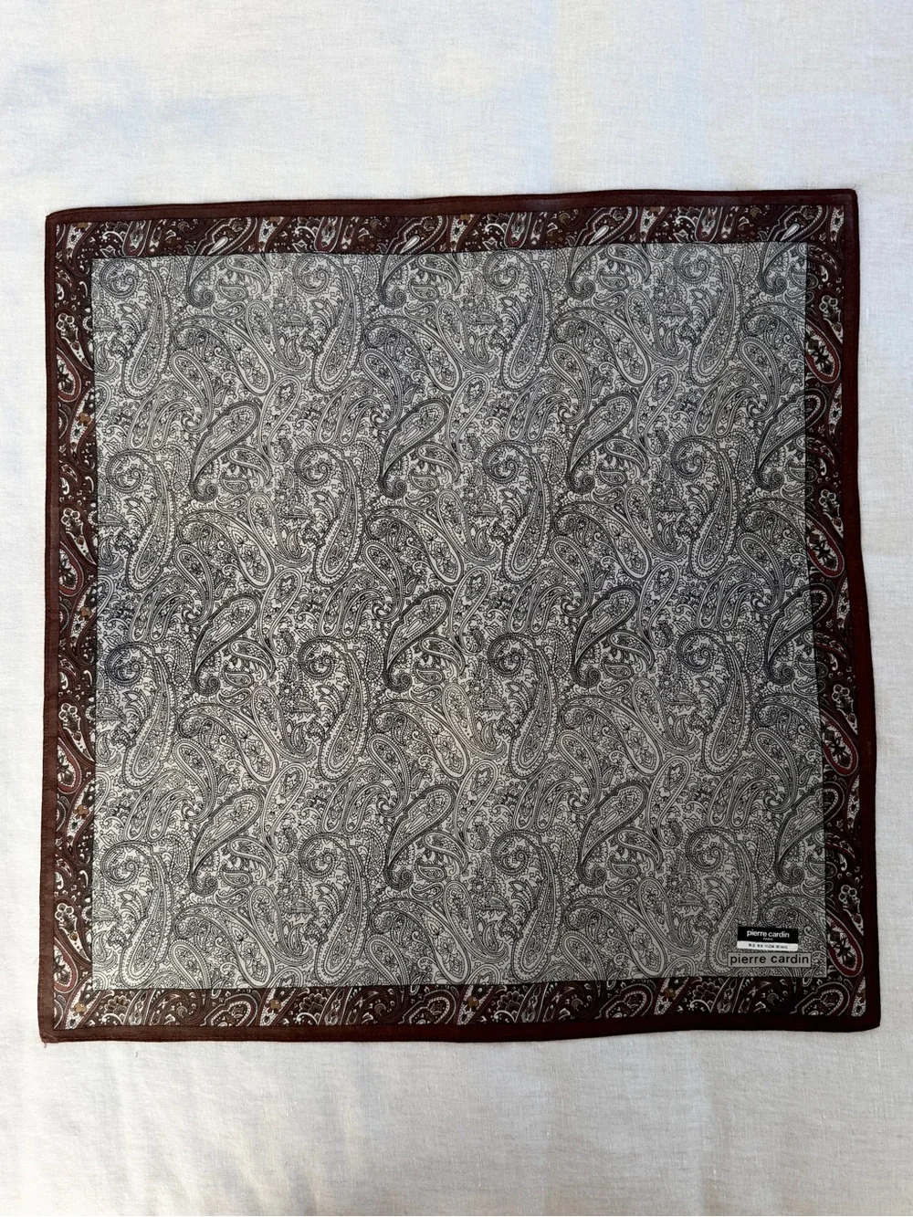 Vintage Pierre Cardin Brown Paisley Cotton Bandana Head Scarf Made in Japan